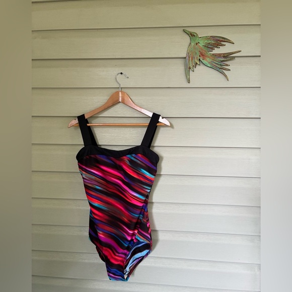 MIRACLESUIT rainbow striped one piece swimsuit slimming bathing suit sz 12 EUC - Picture 9 of 13